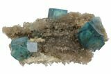 Cubic, Blue-Green Fluorite Crystals on Quartz - China #128572-1